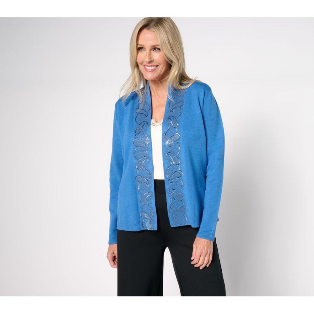 Wacoal Women's Top Plus Sz Sweater 2X Occasions Embellished Cardigan Blue